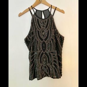 SOLD Parker Beaded Top Black Geometric Medium NYE style